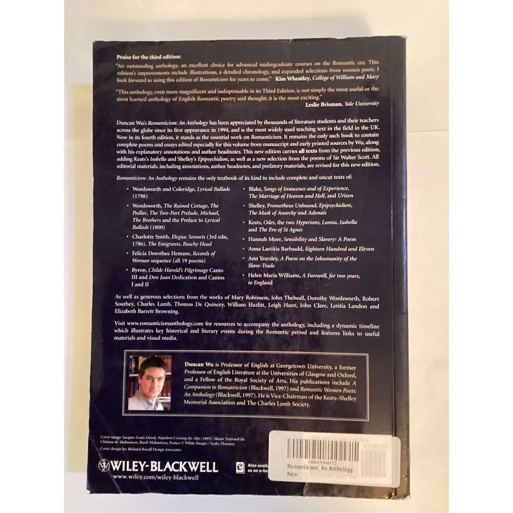 romanticism: An Anthology (Blackwell Anthologies) Book Fast Free Shipping